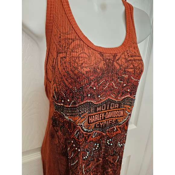 NWT Harley Davidson Rose Thorns Scoop Neck Red Orange Tank Size S - Picture 2 of 5